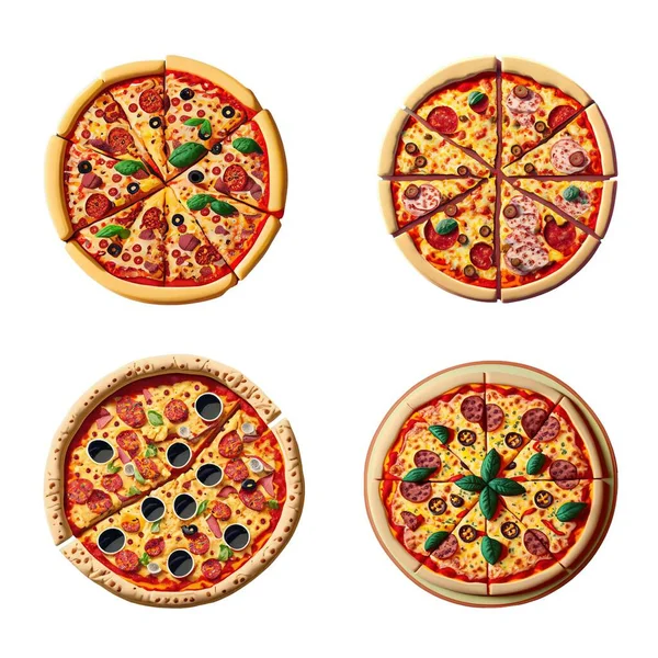 Beyaz arkaplanda izole edilmiş pizza simgeleri