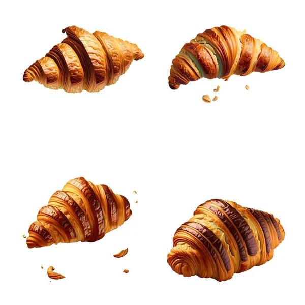 Reális Croissant Készlet Elszigetelt Fehér Alapon — Stock Vector