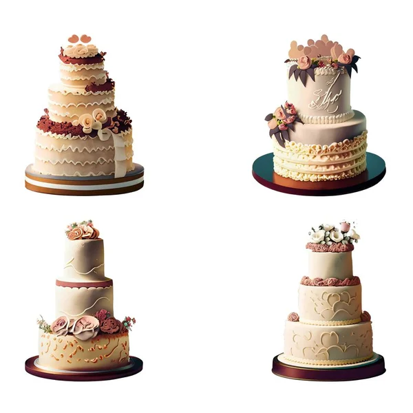 Набір Весільних Тортів Ізольовані Білому Тлі — стоковий вектор