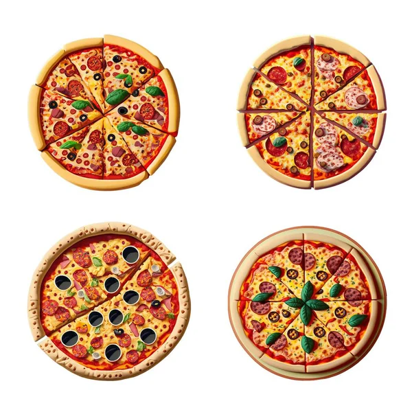 Set Von Pizza Symbolen Isoliert Auf Weißem Hintergrund lizenzfreie Stockvektoren