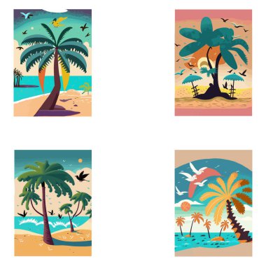 Çizgi film palmiye ağacı tişörtü tasarımı ile soyut illüstrasyon