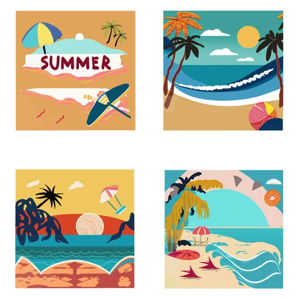 漫画の夏のビーチTシャツデザインによる抽象イラスト — ストックベクタ