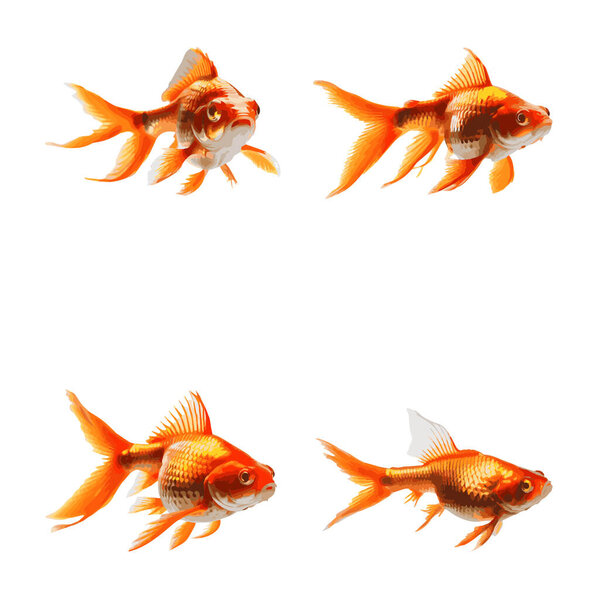 Beautiful Goldfish set isolated on a white background