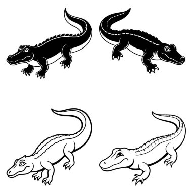 Üç boyutlu dinamik timsah siluet çizgisi çizimi