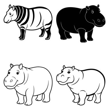 Üç boyutlu dinamik hipopotam siluet çizgisi çizimi