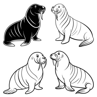 Üç boyutlu dinamik deniz aygırı silueti çizgisi çizimi