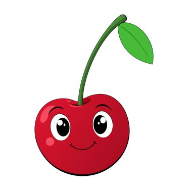 Üç boyutlu güzel renkli kiraz karikatürü.