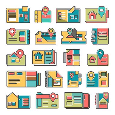 Ofset dolum biçimi paketi olan adres kartı simgesi