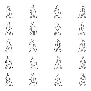 Baston simgesi çizgisi gibi yürüyen kişi