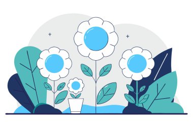 Tek renkli ya da duotonlu düz çiçekler temiz daireler ve gözyaşı damlası şekillerinden oluşur