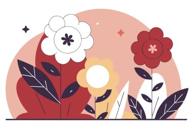 Tek renkli ya da duotonlu düz çiçekler temiz daireler ve gözyaşı damlası şekillerinden oluşur