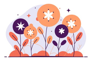 Düz şekilli yıldız desenleriyle dolu yuvarlak çiçekler.