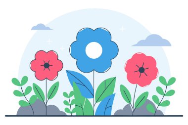 Yuvarlak çiçekler, hafif bulanık ya da titrek el çizgileri içinde düz tutulmuş.