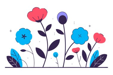 Yuvarlak çiçekler, hafif bulanık ya da titrek el çizgileri içinde düz tutulmuş.