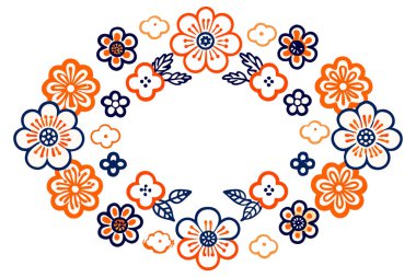 Birbirine bağlı bulut şeklindeki çiçeklerden oluşan dairesel bir çelenk.