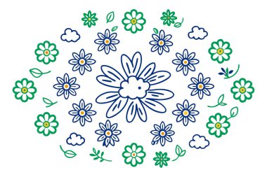 Bulut benzeri fırça darbeleriyle çizilmiş dairesel papatyalar