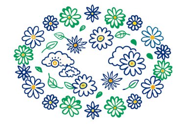 Bulut benzeri fırça darbeleriyle çizilmiş dairesel papatyalar