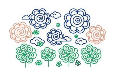 Düz bulut spiralleri vektör çizgisi biçiminde soyut çiçek başları oluşturur