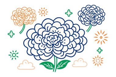 Kanvasa hükmeden bulut kenarlı taç yaprakları olan dev çiçek başları.