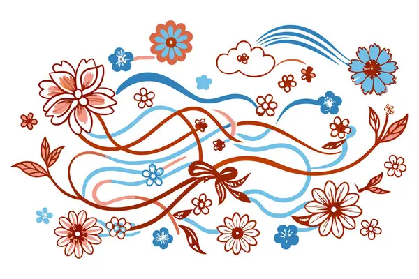 Bulut benzeri kurdele kıvrımlarından yapılmış çiçekler yapraklar gibi birbirine dokuyor.