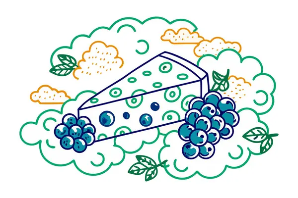 Peynir dilimleri ve üzümler yumuşak, bulut şeklinde şekillendirilmiş ve kabarık hatları var.