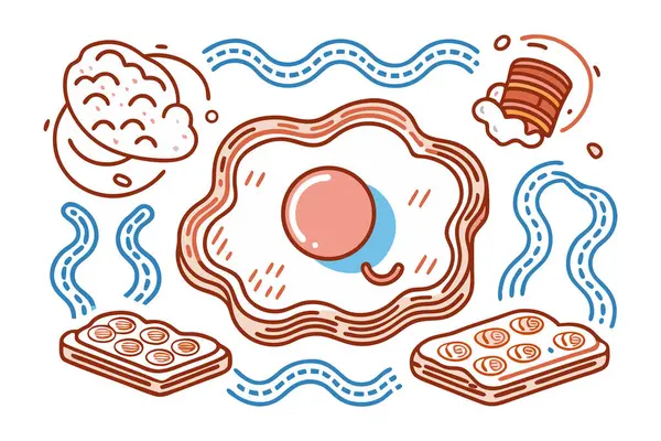 Bulut şeklinde yumurta, yuvarlak tost kenarları ve düz bir yerde yumuşak pastırma bukleleri.