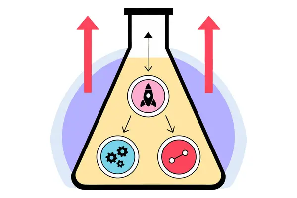 İş aşamalarında gelişen bir şişe Tohum Büyüme Ölçekli Çıkış her seviyede simgelerle kaynıyor