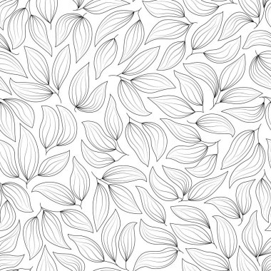 Güzel yaprakları olan kusursuz bir desen. Soyut yeşillik, doğa bitkileri izole edilmiş tek renkli vektör çizimi