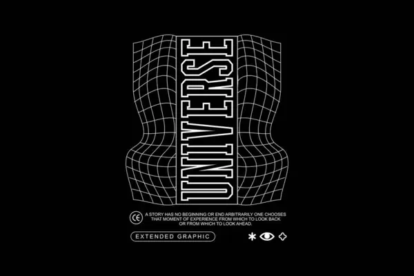 Beyaz ve siyah çizgileri ve siyah arkaplanda yıldızları olan fütürist tasarım. t-shirt tasarımı baskısı.