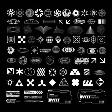 Gelecekçi sokak giyimi siber punk arayüz elemanı teknoloji grafik vektör tasarım şablonu