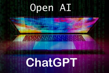 Laptop ekranı ai ve ChatGPT matris kodlarını açar