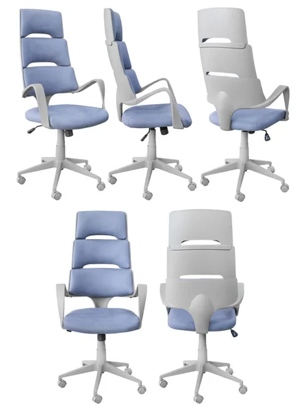 Blue Computer Chair Isolated Background View Different Sides — Stock Photo, Image