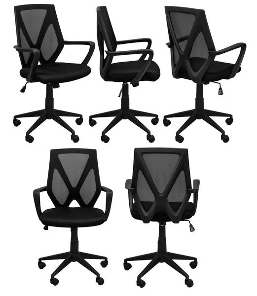 Černá Kancelářská Židle Síťovanou Opěradlo Izolované Pozadí Pohled Různých Stran — Stock fotografie