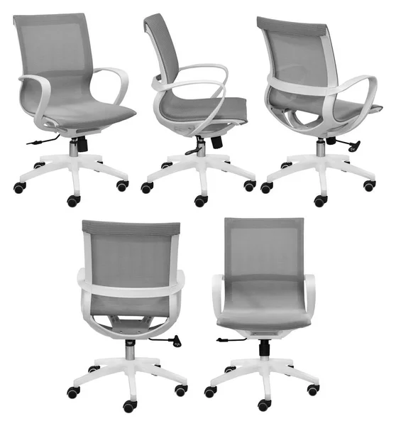 灰色的办公椅与背景隔离 不同方面的观点 — 图库照片