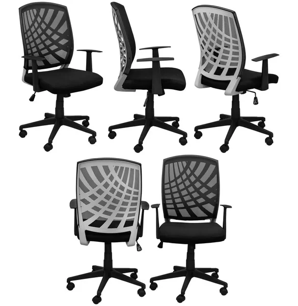 Černá Kancelářská Židle Síťovanou Opěradlo Izolované Pozadí Pohled Různých Stran — Stock fotografie