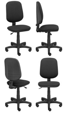 Ofis bilgisayar koltuğu. Arka plandan izole edilmiş. Farklı taraflardan görünüm