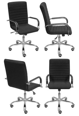 Ofis bilgisayar koltuğu. Arka plandan izole edilmiş. Farklı taraflardan görünüm