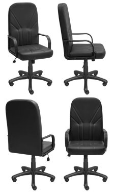 Kafasına ofis bilgisayarı koltuğu. Arka plandan izole edilmiş. Farklı taraflardan görünüm