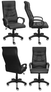 Kafasına ofis bilgisayarı koltuğu. Arka plandan izole edilmiş. Farklı taraflardan görünüm