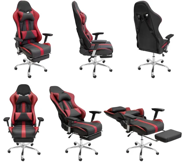 Computer Gaming Chair Adjustment Isolated Background View Different Sides — Stock Photo, Image