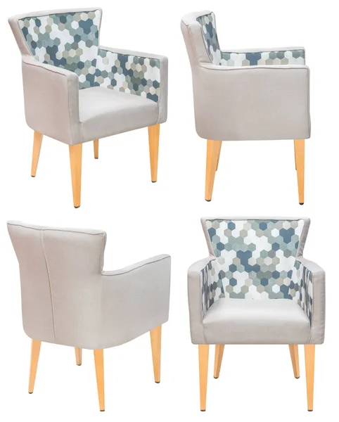 Upholstered armchair for the office or at home. Isolated from the background. In different angles. Interior element