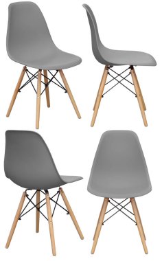 Ev ya da kafe için modern sandalye tasarımcısı. Arka plandan izole edilmiş. İç mekan. Farklı açılardan.