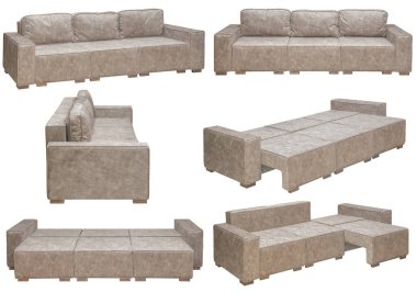 Folding sofa. Isolated from the background. In different angles. Interior element clipart