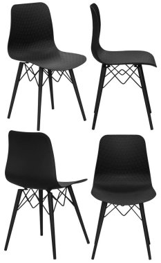 Ev ya da kafe için modern sandalye tasarımcısı. Arka plandan izole edilmiş. İç mekan. Farklı açılardan.