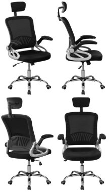 Ofis bilgisayar koltuğu. İç mekan. Arka plandan izole edilmiş. Farklı açılardan.