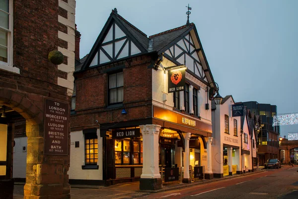 stock image Chester, United Kingdom - November 30th, 2022: Christmas lights decorate old town of Chester