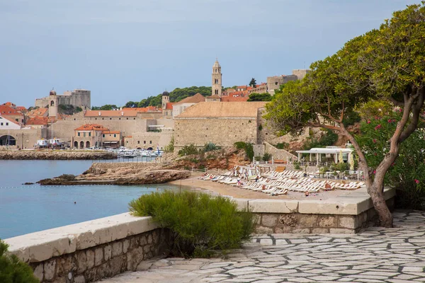 Dubrovnik Croatia Sepember 13Th 2023 Banje Beach View Old Town — Stock Photo, Image