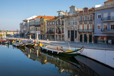 Aveiro, Portugal - 26th June 2024; Colorful Art Nouveau buildings and boats In Aveiro, Centro Region of Portugal clipart