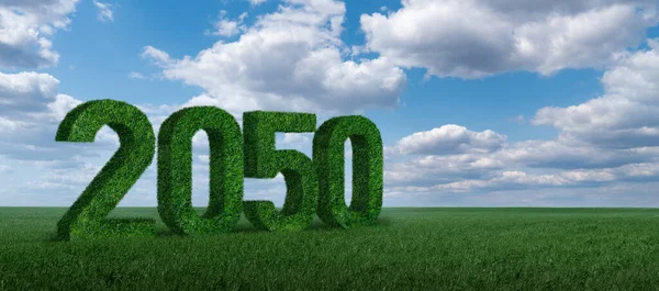 Números 2050 Grama Símbolo Desenvolvimento Sustentável Plena Transição Para Energias — Fotografia de Stock