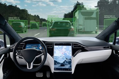 Autonomous vehicle vision with system recognition of cars  clipart